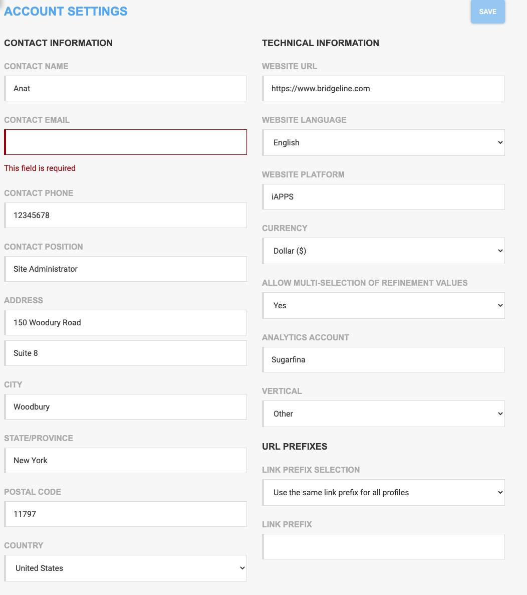 Account - Settings